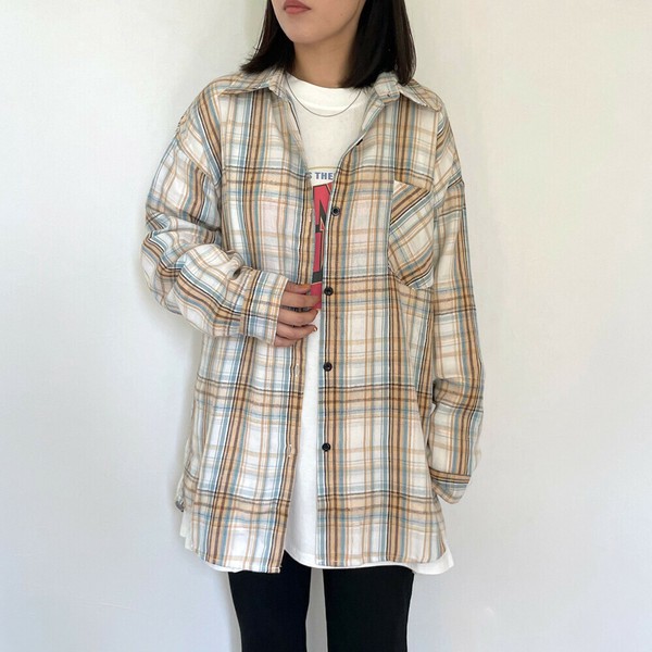 【2025新作】チェックシャツ　柄　羽織り　羽織　定番　ゆったり　ワイド　体型カバー
