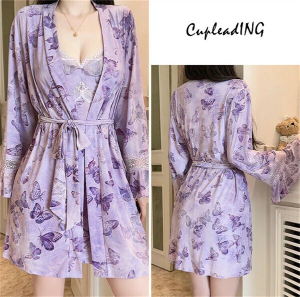 シーズン商品 早い者勝ち 蝶の刺繍柄 2点セット ディープVネック ノーバックスリーブレス ローブ付き