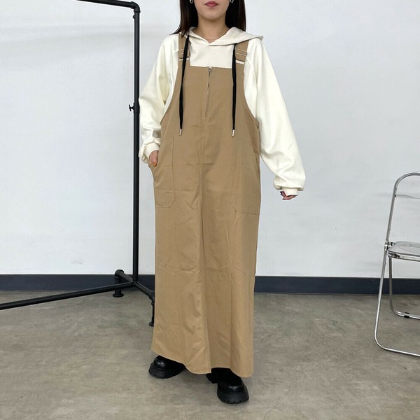 【2025新作】ツイルジャンパースカート　ジャンスカ　ロング丈　大人カジュアル　秋服　重ね着