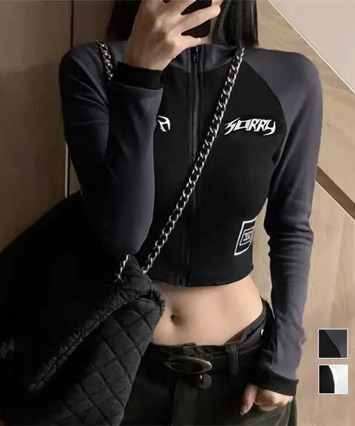 ロゴジップアップ クロップドトップス長袖