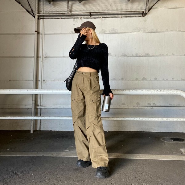 【2025新作】タックワイドパンツ　ボリュームパンツ　オーバーシルエット　迷彩　カモフラ　ロング