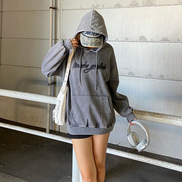 【再入荷】【2025新作】ロゴ刺繍フードビッグチュニック　パーカープルオーバー　ウォッシュド　秋服