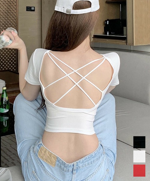 背中あきトップス カップ付き ブラトップ