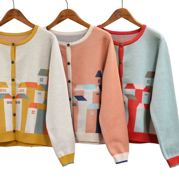 【2025冬物新作】【日本製】ハウス柄カーディガン