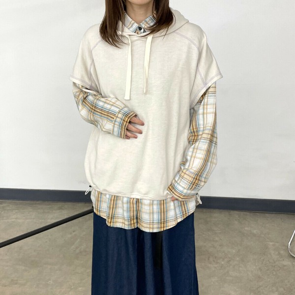 【2025新作】裏毛フードベスト　ドロスト　ゆったり　ワイド　重ね着　秋　冬　春　レイヤード