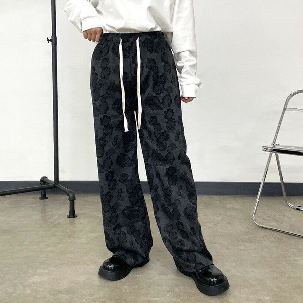 【2025新作】柄ワイドパンツ　イージー　ロング　ゆったり　ワイド　花柄　ペイズリー柄　秋　冬