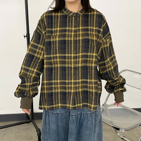 【2025新作】袖リブビッグチェックシャツ 長袖　トップス　秋服　冬服　羽織り　羽織　柄シャツ