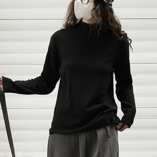 u29609風 ハイネック 無地 インナー スリム フィット トップス レディース 2025冬新作