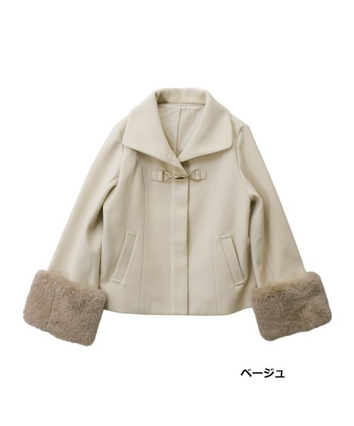 フェイクウールエコファー付き　エレガンスショートコート