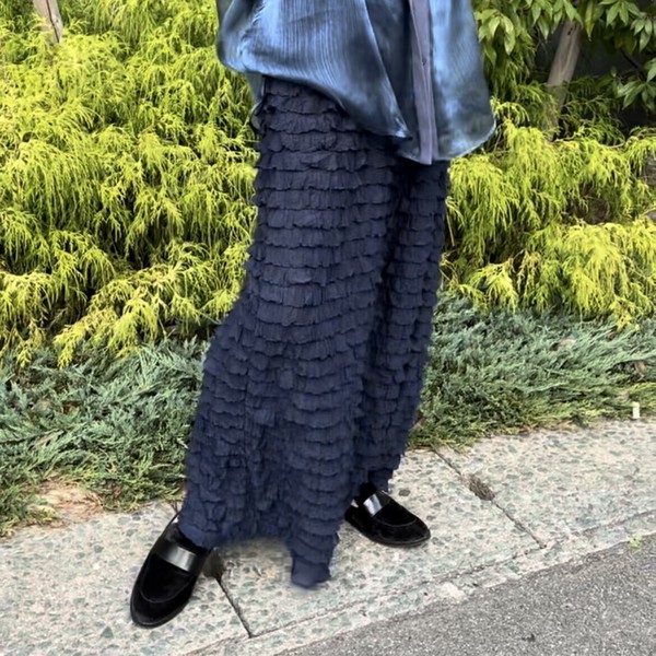 【人気定番商品　】ティアードフリルパンツカラー展開豊富リラックス　すっきり　痩せ見え