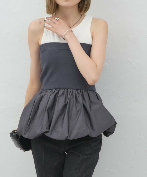 【WEB限定特別価格】最終価格！ナイロンバルーン切替ニットベアトップ 　ビスチェ　2025新作 skypink東京