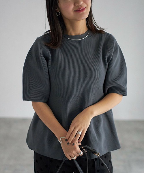 【WEB限定特別価格】最終価格！半袖ペプラムニットプルオーバー　 skypink東京