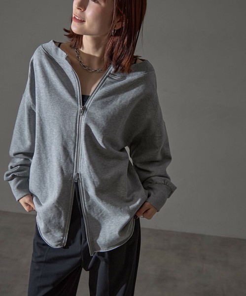 【WEB限定特別価格】最終価格！オフショルダブルジップ裏毛カーディガン　SKYpink東京