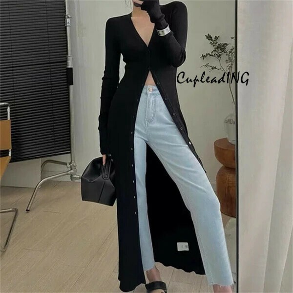 2025 秋冬 通勤する 秋コーデ必須 ニットカーディガンドレス 長袖Vネック フィットボディ 日差しよけ