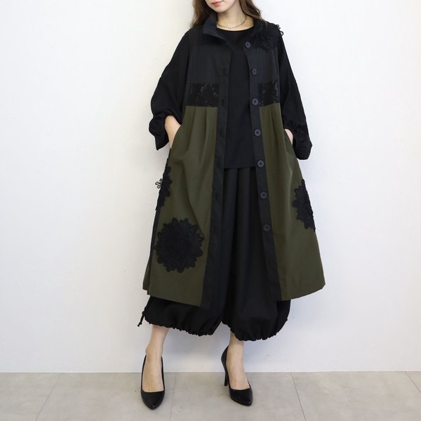 【2026新作　BRILLANTE by mode】豪華花レースモチーフストレッチ素材ツートンロングベスト　BRILLANTE大阪