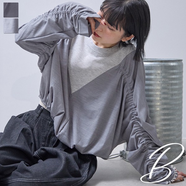 Vカット袖シャーリングトップス 2026新作ss春 BRILLANTE東京203685