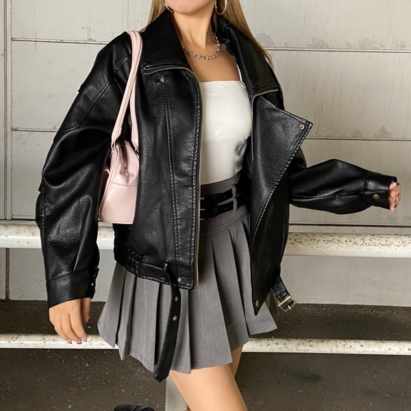 【2026新作】ビッグライダースジャケット　合成皮革　フェイクレザー　アウター　コート　ブルゾン