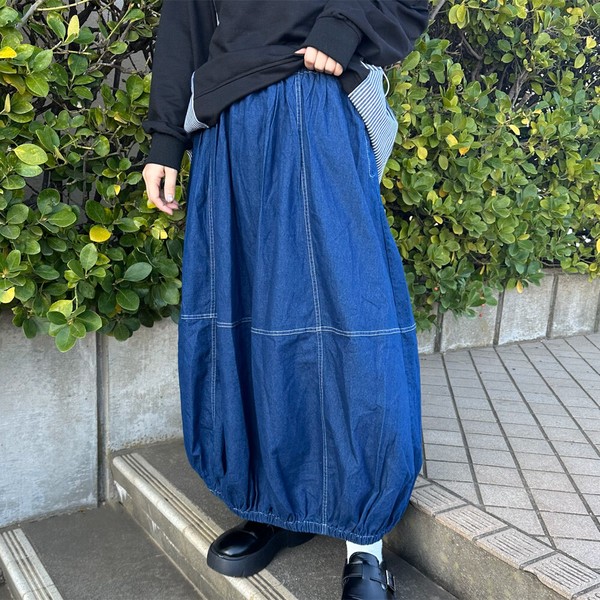 【2026新作】デニムコクーンスカート　バルーン　ゆったり　ワイド　ロング　春　夏　秋　冬　大人