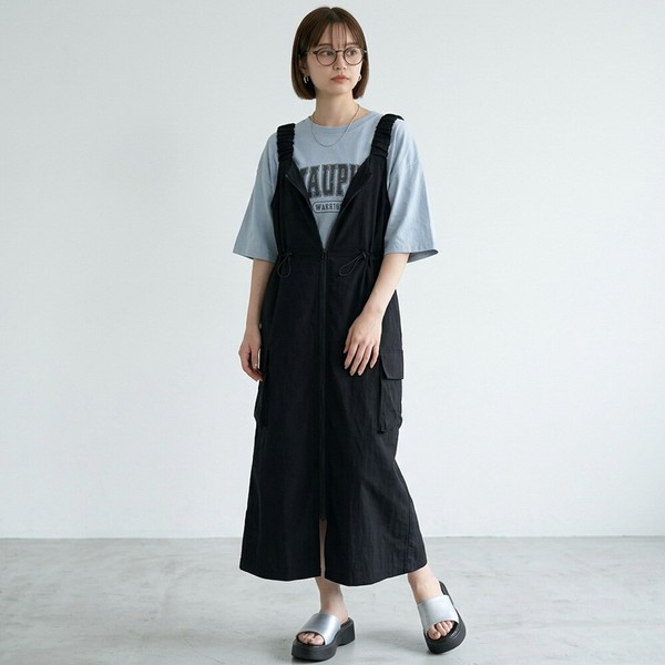 【2026新作】ZIPドロストジャンパースカート　ジャンスカ　ZIP　ゆったり　ワイド　春夏秋冬
