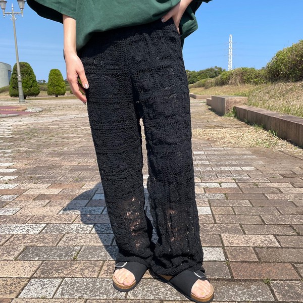 【2026新作】クロシェパンツ　かぎ編み　ニット　ゆったり　ワイド　イージー　楽ちん　春　夏　花