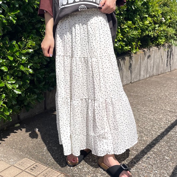 【2026新作】柄ティアードスカート　ドット　花柄　小花柄　ロング　ゆったり　体型カバー　ふんわり