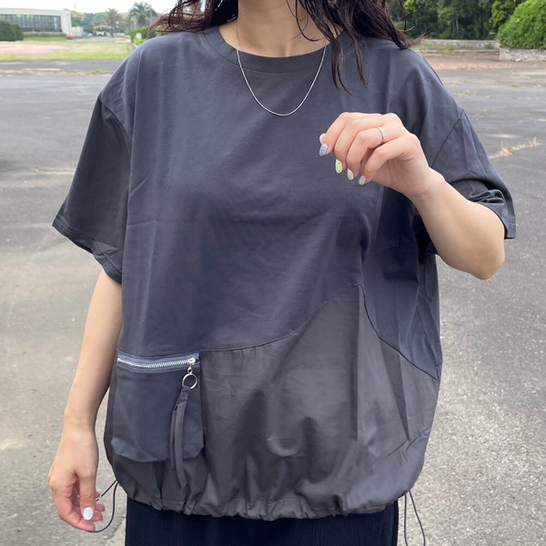 【2026新作】ポケットZIP切替プルオーバー　半袖　Tシャツ　異素材　春　夏　秋　人気デザイン