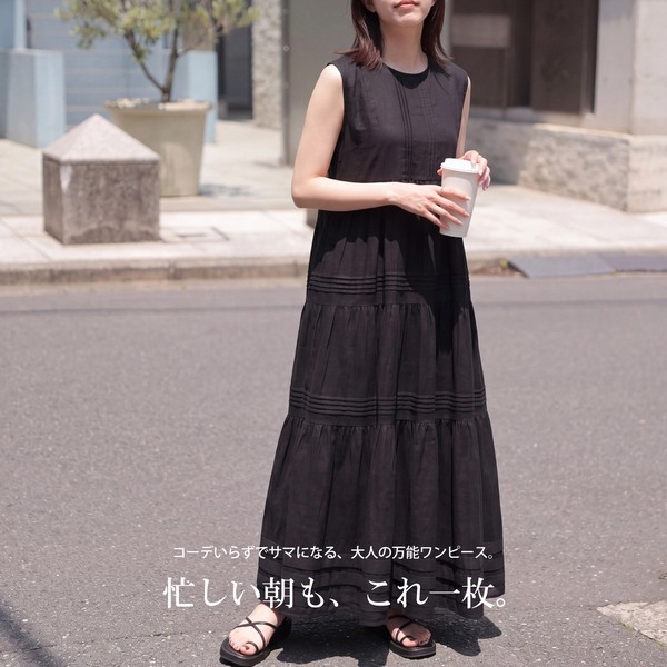 ノースリーブティアードワンピース インド ロングワンピ マタニティ 2026夏新作