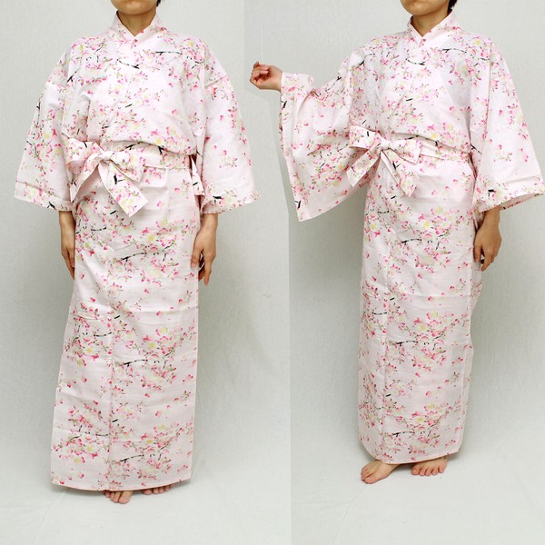 彩りゆかた「枝桜」変り織り浴衣！ピンク55”/58”【日本のお土産/外人向け/旅館浴衣/イベント】