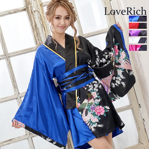 【再入荷】1071サテン和柄花魁ミニ着物ドレス 和柄 よさこい 花魁 コスプレ キャバドレス