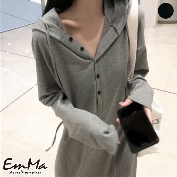 EC5102 パーカーワンピース ロング丈 ゆったり カジュアル プチプラ